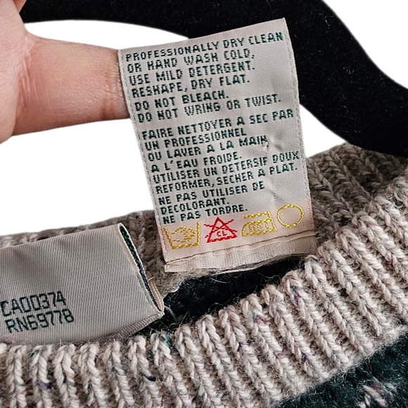 Vintage Northern Reflections Cream Green Burgundy Wool Cotton Fair Isle Sweater - Picture 5 of 8